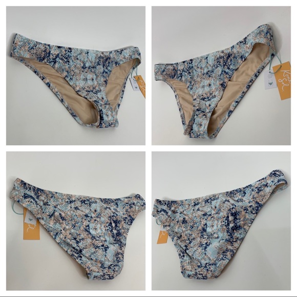 Kona Sol Blue Multi Python Print Hipster Medium Coverage Bikini Bottoms Swimsuit - Picture 4 of 16